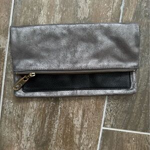 GAP Gray and Gold Textured cow leather Clutch